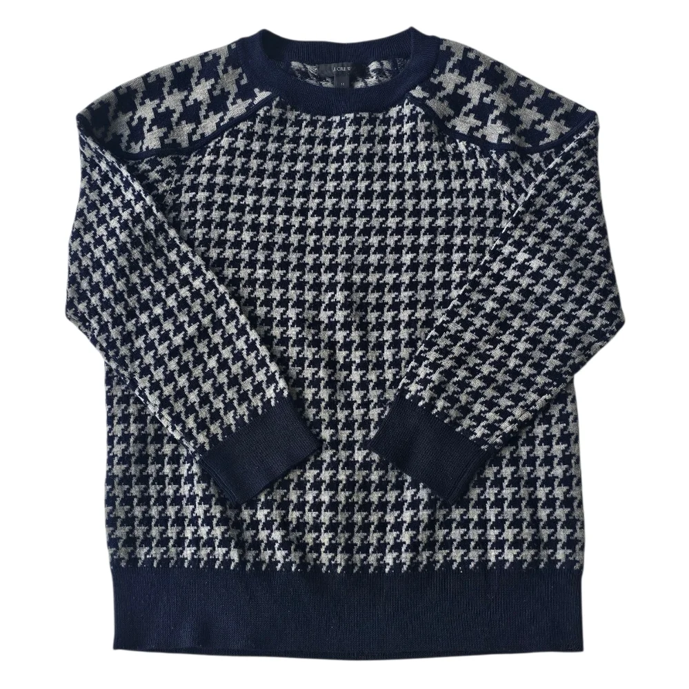 J.Crew 100% Merino Wool Houndstooth Sweater - Women’s Size M - Preppy Quiet Lux